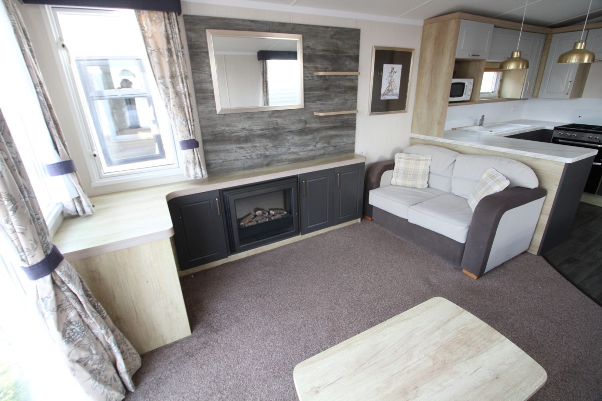 fire and tv area in the 2018 Swift Bordeaux